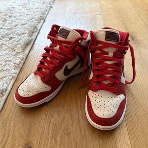 Nike Red and Cream High-Top Dunks
